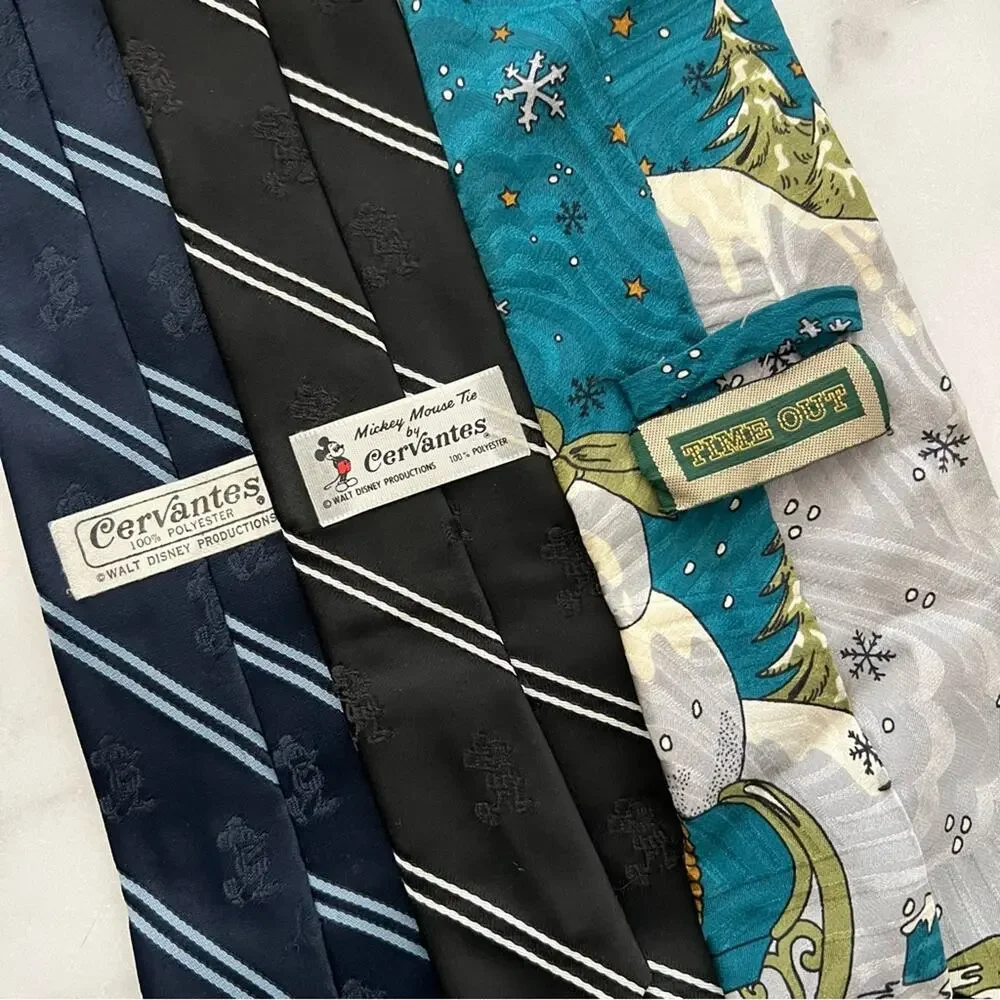 3x Vintage Mickey Mouse Ties Cervantes Time Out Christmas